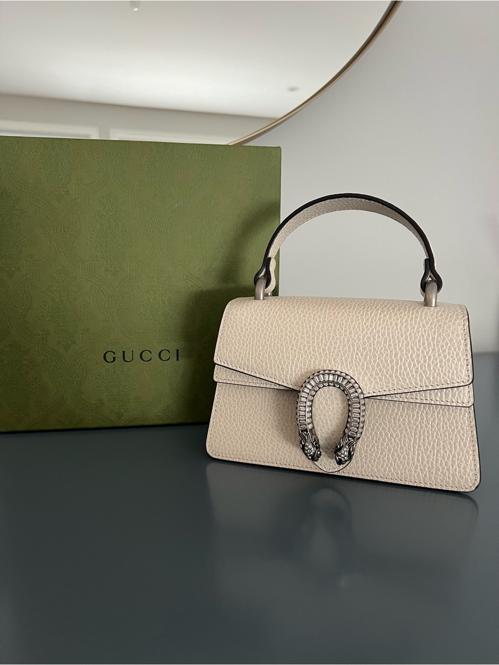 Gucci Cream Pebbled Leather Dionysus Top Handle Satchel